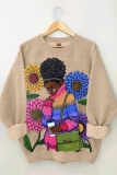 Brown Casual Figure Print Long Sleeve Fall Winter Hooded Sweatshirt