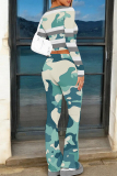 Red Stripe Print O Neck Long Sleeve Crop Sweatshirt And Flare Leg Pants Casual Sportwear Two Pieces Jogger Sets