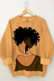Brown Casual Figure Print Long Sleeve Fall Winter Hooded Sweatshirt