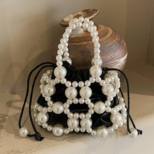 Silver Casual Pearls Decor Handbags Shoulder Bag