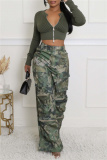 Casual Camouflage Print Pocket Straight High Waist Wide Leg Cargo Pants