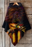 Multicolor Figure Print Cape Sleeves Irregular Hem Casual Fall Winter Hooded Sweatshirt