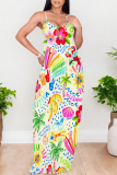 Multicolor Graphics Print Sleeveless Backless Spaghetti Strap Floor Length Vacation Baggy Sundress Maxi Slip Dress