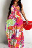 Multicolor Graphics Print Sleeveless Backless Spaghetti Strap Floor Length Vacation Baggy Sundress Maxi Slip Dress