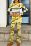 Red Stripe Print O Neck Long Sleeve Crop Sweatshirt And Flare Leg Pants Casual Sportwear Two Pieces Jogger Sets