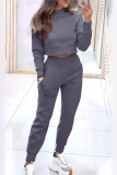 Apricot Casual Long Sleeve Pocket Crop Sweatshirt And Skinny Pants Casual Sportwear Matching Sweatsuit set
