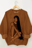 Brown Casual Figure Print Long Sleeve Fall Winter Hooded Sweatshirt