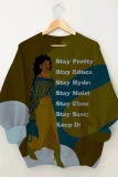 Army Green Casual Figure Print Long Sleeve Fall Winter Hooded Sweatshirt