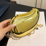 Gold Metallic Curved Handbag with Chain Strap Bags