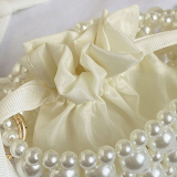 White Pearls Decor Weave Beaded Small Handbags Drawstring Bucket Bag