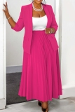 Green Turn-back Collar Long Sleeve Blazer Jackets And Pleated Maxi Skirt Plus Size Casual Formal Office Two Pieces Dress Sets