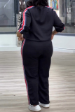 Apricot Casual Stripe Print O Neck Long Sleeve Sweatshirt And Skinny Pants Sportwear Matching Sweatsuit Set