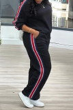 Apricot Casual Stripe Print O Neck Long Sleeve Sweatshirt And Skinny Pants Sportwear Matching Sweatsuit Set