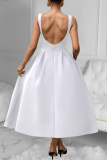 Red Formal Office Evening Party Prom Sleeveless Backless O Neck A Line Maxi Flowy Dresses