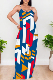 Multicolor Graphics Print Sleeveless Backless Spaghetti Strap Floor Length Vacation Baggy Sundress Maxi Slip Dress