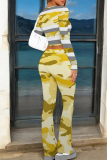 Red Stripe Print O Neck Long Sleeve Crop Sweatshirt And Flare Leg Pants Casual Sportwear Two Pieces Jogger Sets