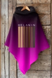 Dark Purple Gradient Print Cape Sleeves Irregular Hem Casual Fall Winter Hooded Sweatshirt