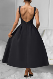 Red Formal Office Evening Party Prom Sleeveless Backless O Neck A Line Maxi Flowy Dresses