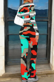 Red Stripe Print O Neck Long Sleeve Crop Sweatshirt And Flare Leg Pants Casual Sportwear Two Pieces Jogger Sets