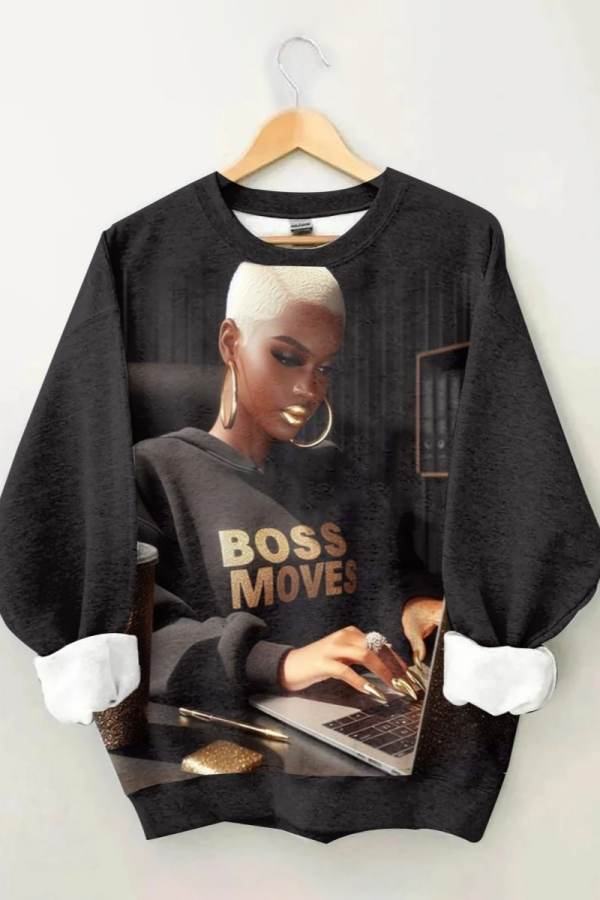 Brown Casual Figure Print Long Sleeve Fall Winter Sweatshirt
