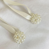 White Pearls Decor Weave Beaded Small Handbags Drawstring Bucket Bag