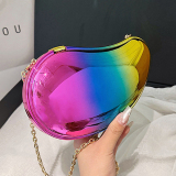 Gold Metallic Curved Handbag with Chain Strap Bags