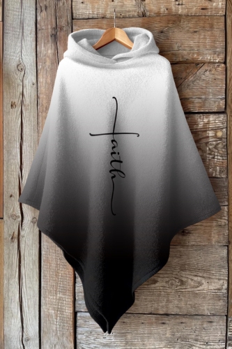 Dark Purple Gradient Print Cape Sleeves Irregular Hem Casual Fall Winter Hooded Sweatshirt