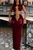 Sliver Asymmetrical Collar Sleeveless Crop Tops and Maxi Skirt  Formal Evening Party Prom Two Pieces Dress Sets