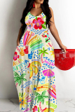Multicolor Graphics Print Sleeveless Backless Spaghetti Strap Floor Length Vacation Baggy Sundress Maxi Slip Dress