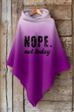 Dark Purple Gradient Print Cape Sleeves Irregular Hem Casual Fall Winter Hooded Sweatshirt