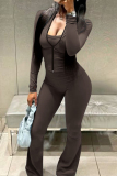 Gray Blue Zipper Collar Long Sleeve Jackets And Sweatpants Casual Sportwear Two Pieces Jogger Sets