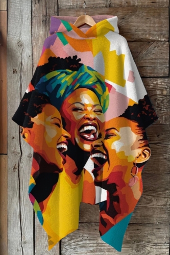Multicolor Figure Print Cape Sleeves Casual Fall Winter Hooded Sweatshirt