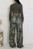 Casual Camouflage Print Pocket Straight High Waist Wide Leg Cargo Pants
