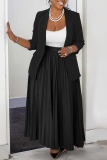 Green Turn-back Collar Long Sleeve Blazer Jackets And Pleated Maxi Skirt Plus Size Casual Formal Office Two Pieces Dress Sets
