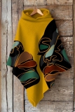 Brown Figure Print Cape Sleeves Irregular Hem Casual Fall Winter Hooded Sweatshirt