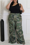 Casual Camouflage Print Pocket Straight High Waist Wide Leg Cargo Pants