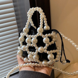 Silver Casual Pearls Decor Handbags Shoulder Bag