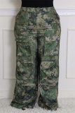 Casual Camouflage Print Pocket Straight High Waist Wide Leg Cargo Pants
