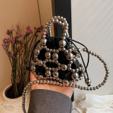 Silver Casual Pearls Decor Handbags Shoulder Bag