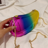 Gold Metallic Curved Handbag with Chain Strap Bags