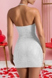 Black Formal Evening Party Prom Hot Drilling Sleeveless Backless Wrapped Skirt Bodycon Halter Mini Dresses