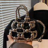 Silver Casual Pearls Decor Handbags Shoulder Bag