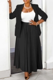 Green Turn-back Collar Long Sleeve Blazer Jackets And Pleated Maxi Skirt Plus Size Casual Formal Office Two Pieces Dress Sets