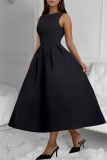 Red Formal Office Evening Party Prom Sleeveless Backless O Neck A Line Maxi Flowy Dresses
