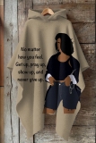 Black Figure Print Cape Sleeves Casual Fall Winter Hooded Sweatshirt