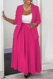 Green Turn-back Collar Long Sleeve Blazer Jackets And Pleated Maxi Skirt Plus Size Casual Formal Office Two Pieces Dress Sets