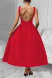 Red Formal Office Evening Party Prom Sleeveless Backless O Neck A Line Maxi Flowy Dresses