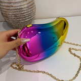 Gold Metallic Curved Handbag with Chain Strap Bags