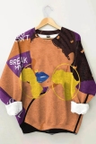 Brown Casual Figure Print Long Sleeve Fall Winter Sweatshirt