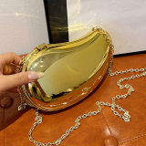 Gold Metallic Curved Handbag with Chain Strap Bags